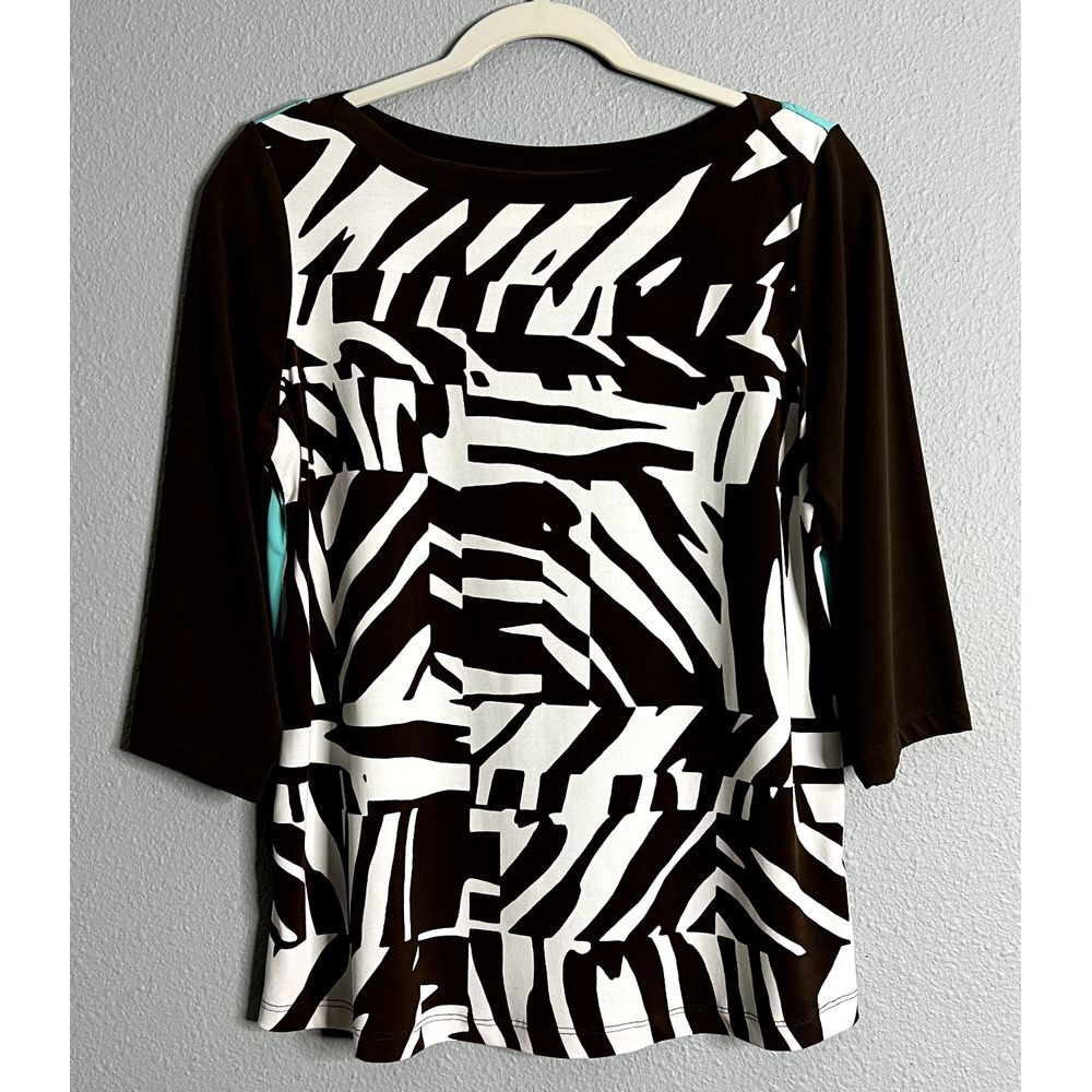 Susan Graver Womens Small Two Tone Colorblock Blouse Top Minimalist Liquid Knit‎